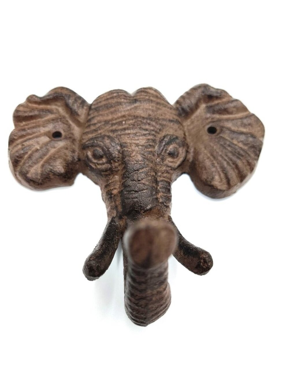 Cast Iron Elephant Head Wall Hook Coat Brown Rustic Home Decor  Organization